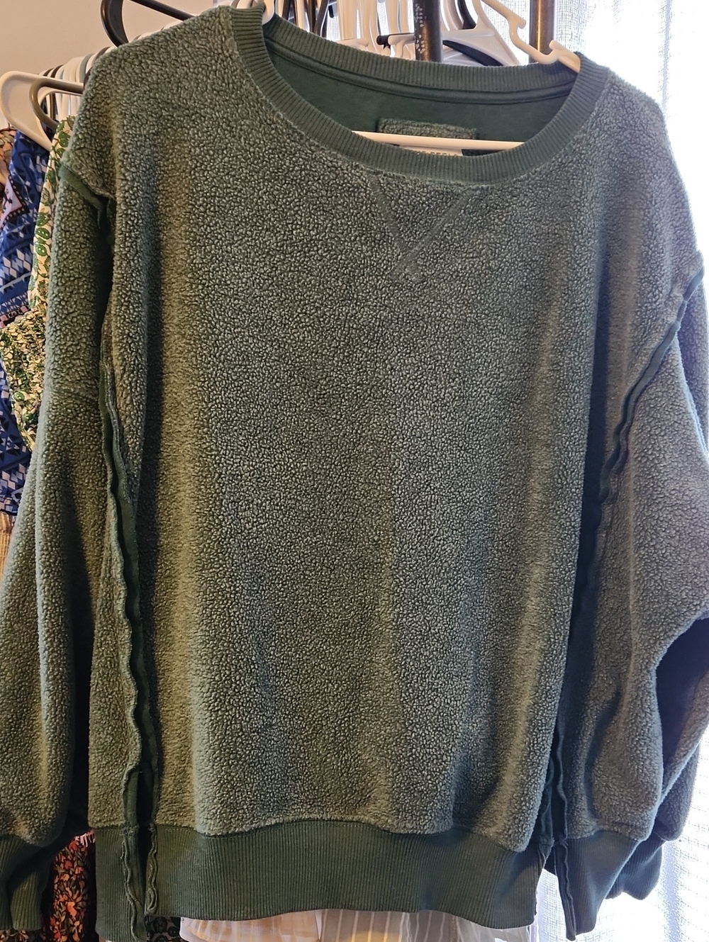 American Eagle Outfitters Green Sherpa-Lined Pullover Over Sized